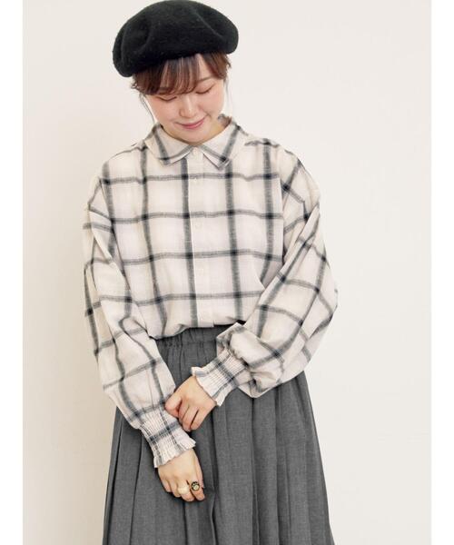 Samansa Mos2（サマンサ モスモス）の「袖口シャーリングチェックシャツ（シャツ/ブラウス・レディース・レッド/ベージュ/イエロー・F）」の5枚目の写真