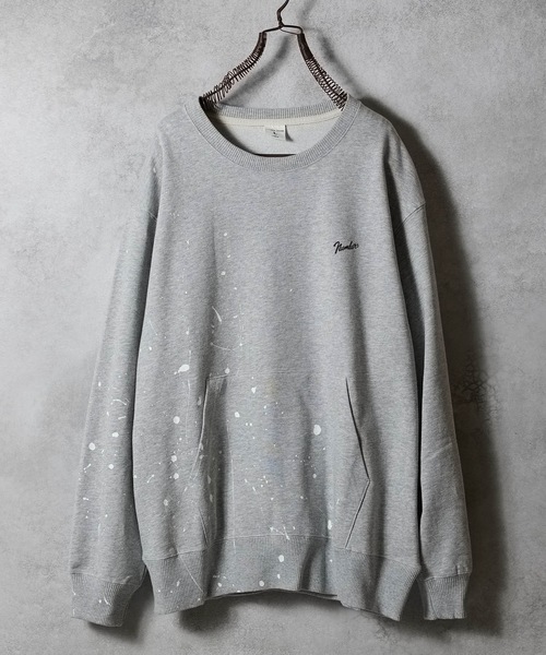 HAND PAINTED FIRM COTTON KANGAROO POCKET L/S SWEATSHIRT / ハンド