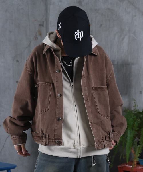 ILL'S（イルズ）の「デニム ショートジャケット メンズ レディース ユニセックス（デニムジャケット・メンズ・カーキ/ブラウン・M/L）」の2枚目の写真