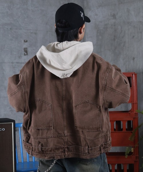 ILL'S（イルズ）の「デニム ショートジャケット メンズ レディース ユニセックス（デニムジャケット・メンズ・カーキ/ブラウン・M/L）」の5枚目の写真