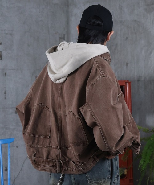 ILL'S（イルズ）の「デニム ショートジャケット メンズ レディース ユニセックス（デニムジャケット・メンズ・カーキ/ブラウン・M/L）」の6枚目の写真