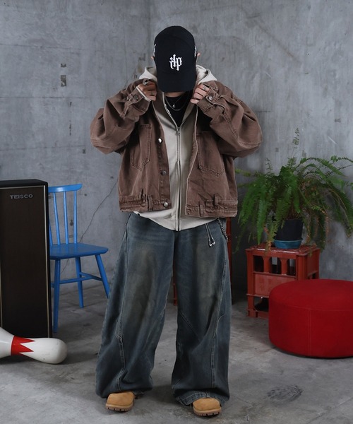 ILL'S（イルズ）の「デニム ショートジャケット メンズ レディース ユニセックス（デニムジャケット・メンズ・カーキ/ブラウン・M/L）」の9枚目の写真