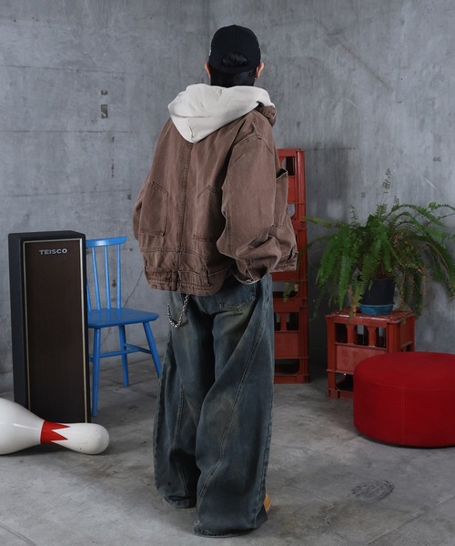 ILL'S（イルズ）の「デニム ショートジャケット メンズ レディース ユニセックス（デニムジャケット・メンズ・カーキ/ブラウン・M/L）」の11枚目の写真