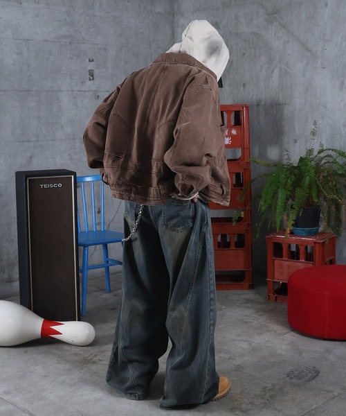 ILL'S（イルズ）の「デニム ショートジャケット メンズ レディース ユニセックス（デニムジャケット・メンズ・カーキ/ブラウン・M/L）」の14枚目の写真