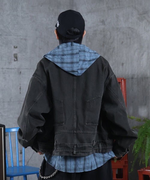 ILL'S（イルズ）の「デニム ショートジャケット メンズ レディース ユニセックス（デニムジャケット・メンズ・カーキ/ブラウン・M/L）」の17枚目の写真