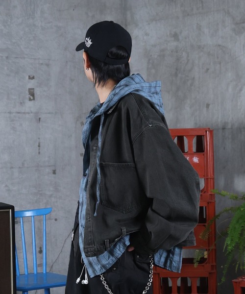 ILL'S（イルズ）の「デニム ショートジャケット メンズ レディース ユニセックス（デニムジャケット・メンズ・カーキ/ブラウン・M/L）」の16枚目の写真