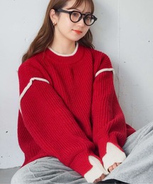 予約商品】ニット/セーター（レッド/赤色系・ワンポイント