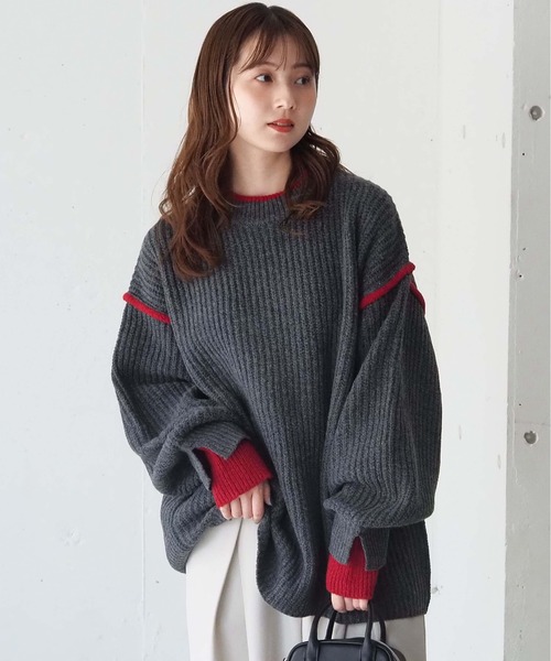 tiptop(ティップトップ)の「畦編配色レイヤードプルオーバー(ニット/セーター・レディース・レッド/グレー/チャコールグレー/アイボリー・FREE)」の10枚目の写真