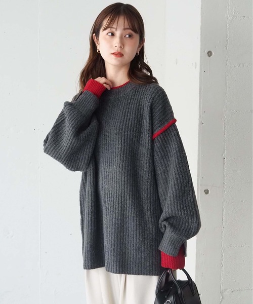 セール】畦編配色レイヤードプルオーバー（ニット/セーター）｜tiptop