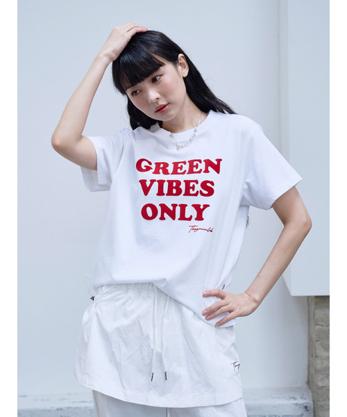 THE GREEN LAB（ザグリーンラボ）の「GREEN VIBES ONLY テクスチャーレタリング半袖Tシャツ [ホワイト]（Tシャツ/カットソー・レディース・その他・FREE）」の2枚目の写真