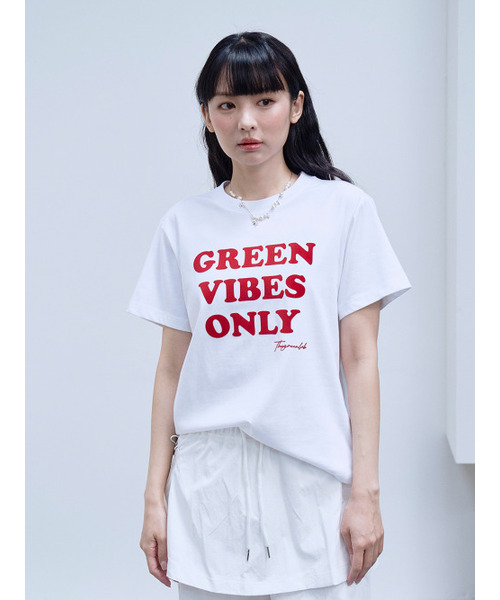 THE GREEN LAB（ザグリーンラボ）の「GREEN VIBES ONLY テクスチャーレタリング半袖Tシャツ [ホワイト]（Tシャツ/カットソー・レディース・その他・FREE）」の5枚目の写真