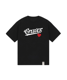 GRAVER（グレーバー）の「[UNISEX] BASEBALL LOGO HEART SMILE SHORT SLEEVE T-SHIRT_BLACK（Tシャツ/カットソー）」
