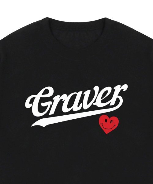 GRAVER（グレーバー）の「[UNISEX]ベースボールのロゴハートスマイル半袖_ブラック（Tシャツ/カットソー・レディース・ブラック・SMALL/MEDIUM/LARGE/X-LARGE）」の4枚目の写真