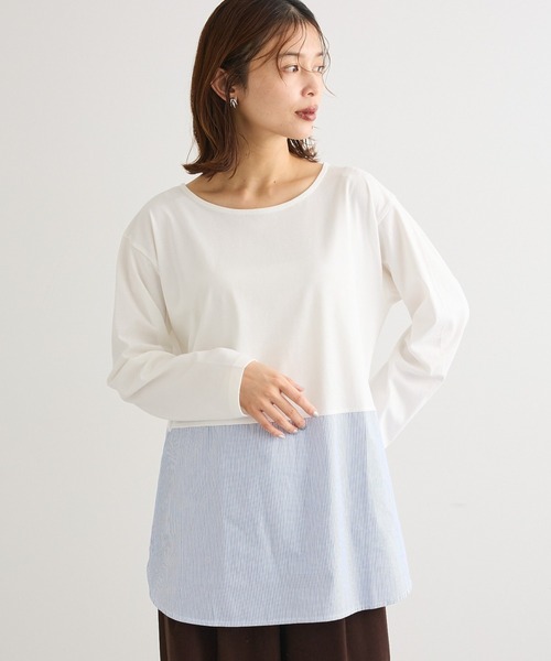 Green　Parks（グリーンパークス）の「裾ドッキングホワイトインナー（Tシャツ/カットソー・レディース・オフホワイト/ホワイト系その他5/ブルー系その他6・FREE）」の2枚目の写真