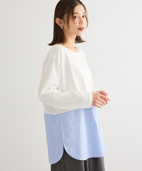 Green　Parks（グリーンパークス）の「裾ドッキングホワイトインナー（Tシャツ/カットソー・レディース・オフホワイト/ホワイト系その他5/ブルー系その他6・FREE）」の3枚目の写真