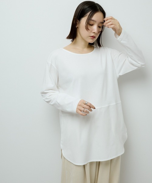 Green　Parks（グリーンパークス）の「裾ドッキングホワイトインナー（Tシャツ/カットソー・レディース・オフホワイト/ホワイト系その他5/ブルー系その他6・FREE）」の4枚目の写真