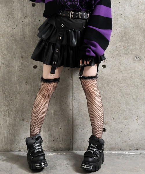 ハトメベルト付きPUフレアスカート（スカート）｜Amilige