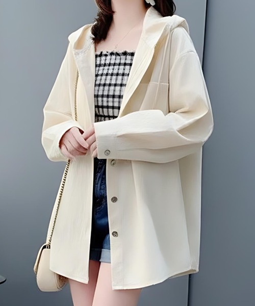 cammie(キャミー)の「ゆったりフード付きシャツ(シャツ/ブラウス・レディース・アイボリー/ピンク・M/L)」の6枚目の写真