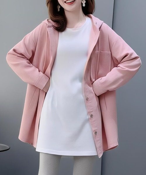 cammie(キャミー)の「ゆったりフード付きシャツ(シャツ/ブラウス・レディース・アイボリー/ピンク・M/L)」の4枚目の写真