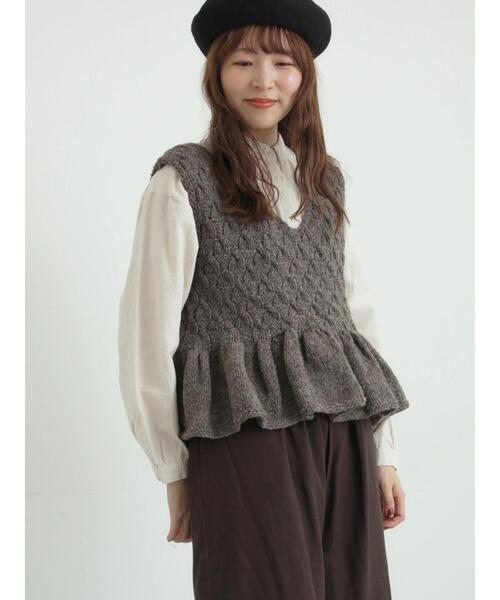 セール】【ペルーニット】裾フリル前後着ベスト（ベスト）｜TSUHARU by