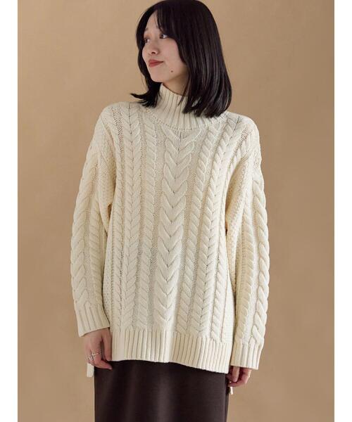 sm2rhythm（サマンサモスモスリズム）の「ハイネックケーブルニットプルオーバー（ニット/セーター・レディース・ネイビー/オフホワイト/チャコールグレー・F）」の2枚目の写真
