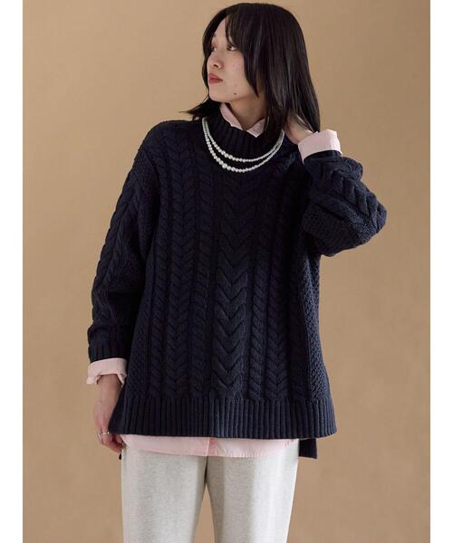 sm2rhythm（サマンサモスモスリズム）の「ハイネックケーブルニットプルオーバー（ニット/セーター・レディース・ネイビー/オフホワイト/チャコールグレー・F）」の5枚目の写真