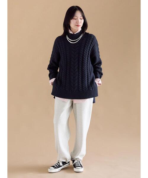 sm2rhythm（サマンサモスモスリズム）の「ハイネックケーブルニットプルオーバー（ニット/セーター・レディース・ネイビー/オフホワイト/チャコールグレー・F）」の7枚目の写真
