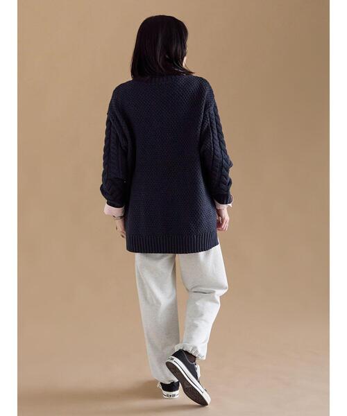 sm2rhythm（サマンサモスモスリズム）の「ハイネックケーブルニットプルオーバー（ニット/セーター・レディース・ネイビー/オフホワイト/チャコールグレー・F）」の9枚目の写真