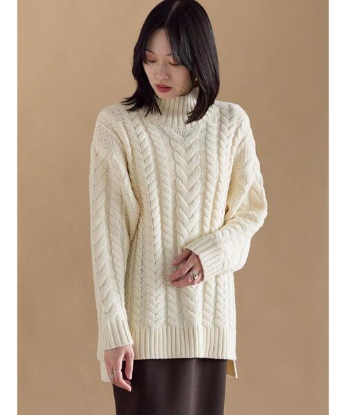 sm2rhythm（サマンサモスモスリズム）の「ハイネックケーブルニットプルオーバー（ニット/セーター・レディース・ネイビー/オフホワイト/チャコールグレー・F）」の13枚目の写真