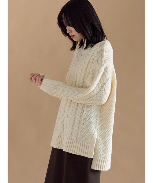 sm2rhythm（サマンサモスモスリズム）の「ハイネックケーブルニットプルオーバー（ニット/セーター・レディース・ネイビー/オフホワイト/チャコールグレー・F）」の14枚目の写真