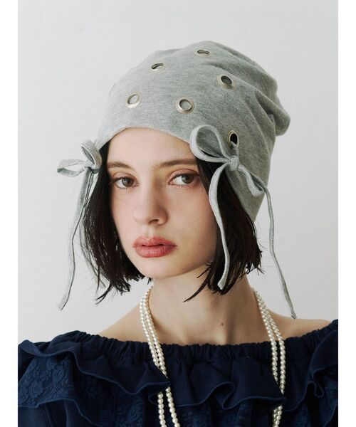 jouetie(ジュエティ)の「ハトメリボンビーニー(ニットキャップ/ビーニー・レディース・グレー/ブラック・FREE)」の13枚目の写真