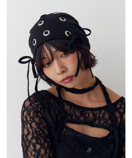 jouetie(ジュエティ)の「ハトメリボンビーニー(ニットキャップ/ビーニー・レディース・グレー/ブラック・FREE)」の9枚目の写真