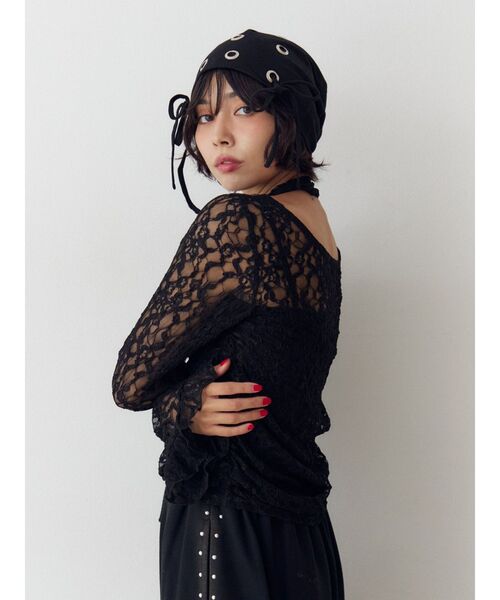 jouetie(ジュエティ)の「ハトメリボンビーニー(ニットキャップ/ビーニー・レディース・グレー/ブラック・FREE)」の10枚目の写真