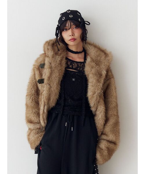 jouetie(ジュエティ)の「ハトメリボンビーニー(ニットキャップ/ビーニー・レディース・グレー/ブラック・FREE)」の12枚目の写真