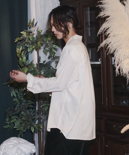 takumu（MUU STUDIO） - Linen Blend Open Collar Shirt / リネン