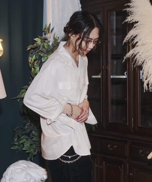 INTER FACTORY（インターファクトリー）の「takumu（MUU STUDIO） - Linen Blend Open Collar Shirt / リネンブレンドオープンカラーシャツ（シャツ/ブラウス・メンズ・ブラック/アイボリー/ピンク・3/2）」の5枚目の写真