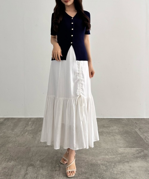 CENEA（セネア）の「ゴールドボタン半袖リブニットカーディガン（カーディガン/ボレロ・レディース・アイボリー/ブラック/ネイビー・LARGE/MEDIUM）」の14枚目の写真