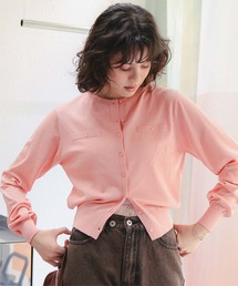 ebure　コットンカシミヤ　ローゲージカーディガン　幅広短丈　ピンク　ゆったり ebure コットンカシミヤ ローゲージカーディガン 幅広短丈 ピンク