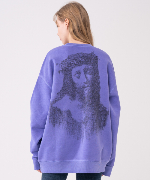 ICONOGRAPHY(アイコノグラフィー)の「ヘビーコットンピグメント JESUS PUR(スウェット・レディース・パープル・X-LARGE)」の1枚目の写真