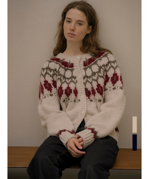 KNOWNBETTER（ノウンベター）の「Diamond jacquard wool blend cardigan [KNFW05CD01]_[2color]（カーディガン/ボレロ・レディース・ネイビー/オートミール・FREE）」の3枚目の写真