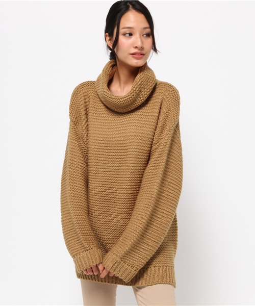 OUTLET（アウトレット）の「【Omekashi】ガーター編オフタートル（ニット/セーター・レディース・キャメル/オフホワイト/ブラック・FREE）」の3枚目の写真