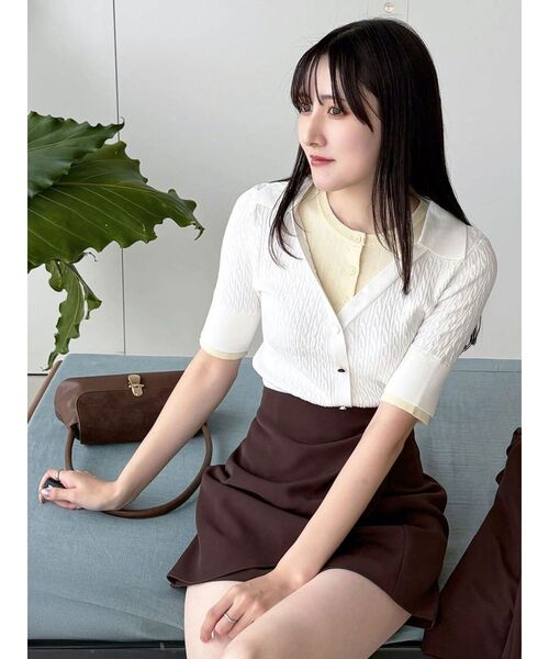 MERCURYDUO(マーキュリーデュオ)の「バイカラーフェイクレイヤードニット(ニット/セーター・レディース・グレー/オフホワイト/ネイビー・FREE)」の1枚目の写真