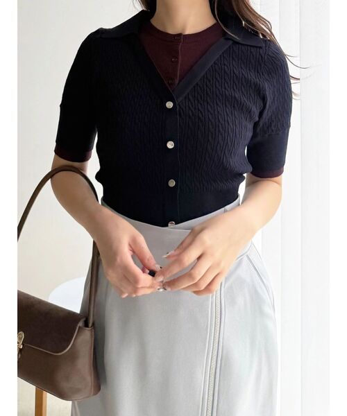 MERCURYDUO(マーキュリーデュオ)の「バイカラーフェイクレイヤードニット(ニット/セーター・レディース・グレー/オフホワイト/ネイビー・FREE)」の16枚目の写真