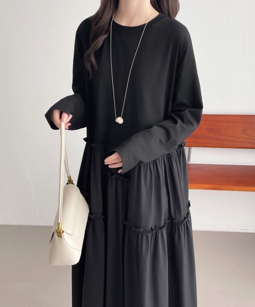 ABITOKYO(アビトーキョー)の「アシメフリル異素材切替ワンピース(ワンピース・レディース・ブラック/キャメル/カーキ・FREE)」の20枚目の写真