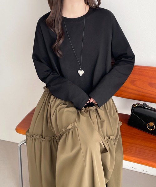 ABITOKYO(アビトーキョー)の「アシメフリル異素材切替ワンピース(ワンピース・レディース・ブラック/キャメル/カーキ・FREE)」の9枚目の写真
