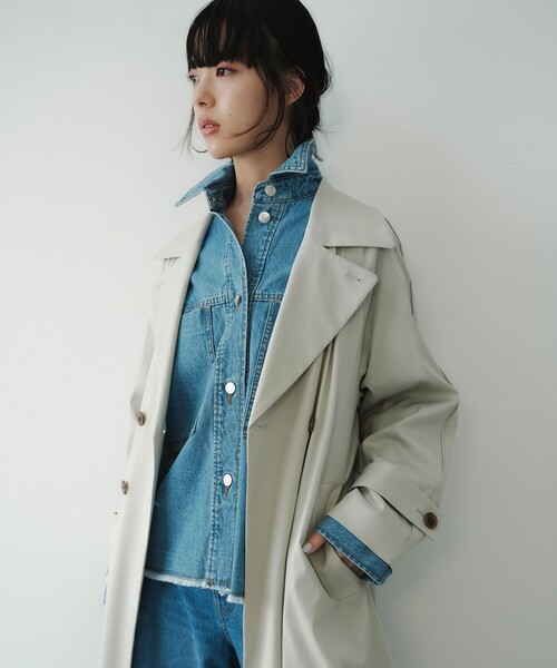 EMMEL REFINES(エメルリファインズ)の「<EMMEL REFINES>EM Wボタン トロミ フレア トレンチコート(トレンチコート・レディース・ライム/ベージュ・S/M)」の3枚目の写真