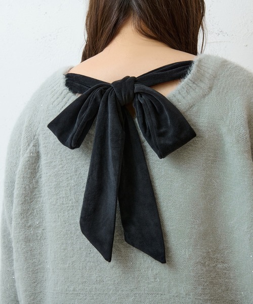 Louiosy(ルオシー)の「【大きいサイズ】2WAYベロアリボンラメニット(ニット/セーター・レディース・チャコールグレー/ライトブルー・4L/X-LARGE/3L)」の4枚目の写真