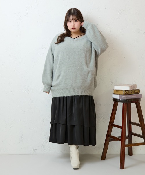 Louiosy(ルオシー)の「【大きいサイズ】2WAYベロアリボンラメニット(ニット/セーター・レディース・チャコールグレー/ライトブルー・4L/X-LARGE/3L)」の18枚目の写真