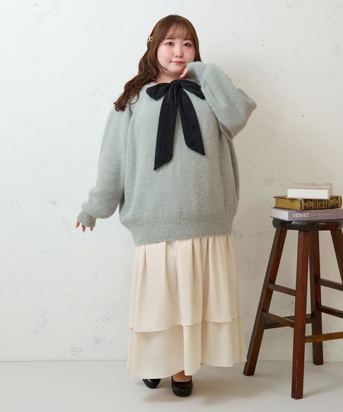 Louiosy(ルオシー)の「【大きいサイズ】2WAYベロアリボンラメニット(ニット/セーター・レディース・チャコールグレー/ライトブルー・4L/X-LARGE/3L)」の20枚目の写真