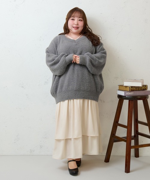 Louiosy(ルオシー)の「【大きいサイズ】2WAYベロアリボンラメニット(ニット/セーター・レディース・チャコールグレー/ライトブルー・4L/X-LARGE/3L)」の14枚目の写真
